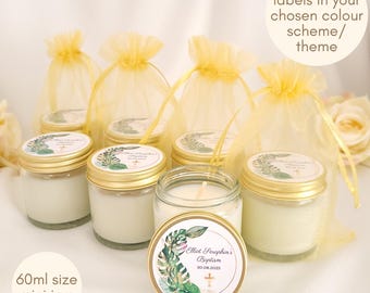 Personalised baptism favours Mini scented candle guest gifts Bespoke religious ceremony gifts