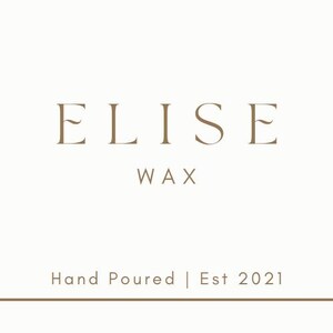 K&ouml;nnte beinhalten: Ein Logo f&uuml;r eine Kerzenfirma namens "Elise Wax". Das Logo ist in brauner Schrift und lautet "Elise Wax" mit dem Wort "Wax" darunter. Der Text "Hand Poured | Est 2021" befindet sich unter dem Logo.