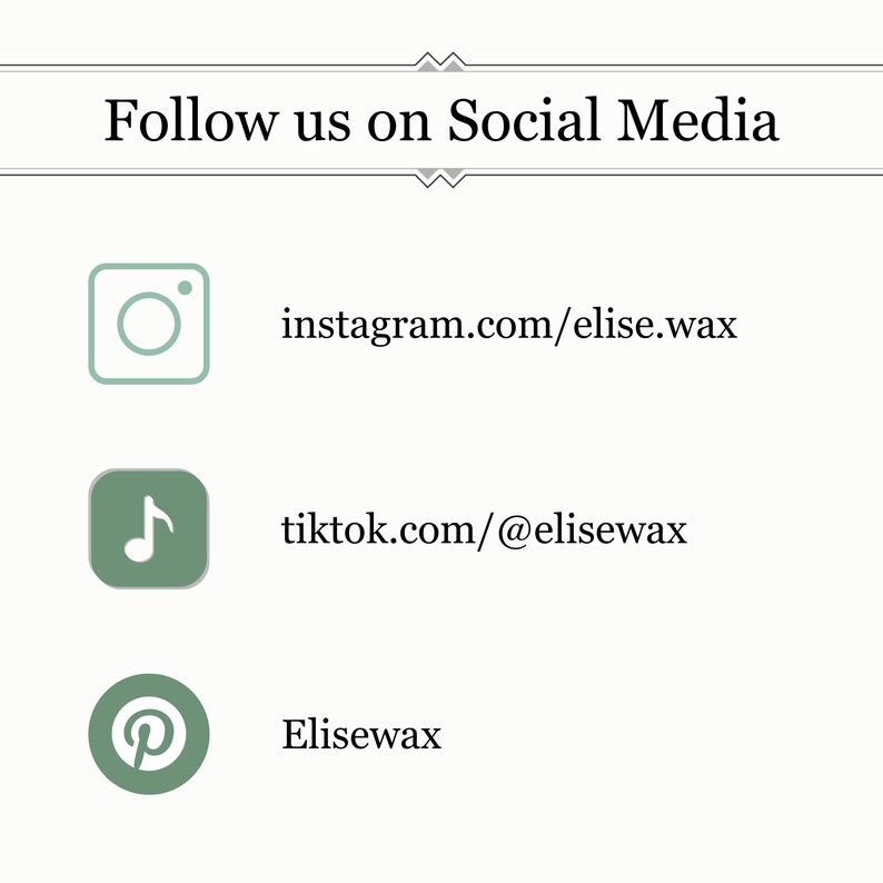Może przedstawiać: Śledź nas w mediach społecznościowych. Instagram: instagram.com/elise.wax, TikTok: tiktok.com/@elisewax, Pinterest: Elisewax