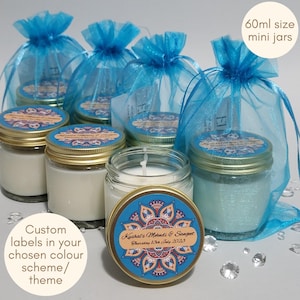 Personalised Mehndi gifts Scented soy mini candle favours Bespoke religious wedding party guest gifts