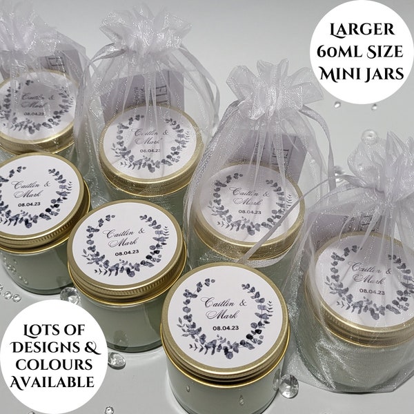 Personalised wedding favours Mini scented candle marriage ceremony favours Bespoke favours Wedding guest gift Scented custom candle favours