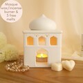 Mosque wax melt burner with three heart wax melts Islamic themed tealight wax warmer Islamic oil or incense burner Ramadan gifts Eid gifts