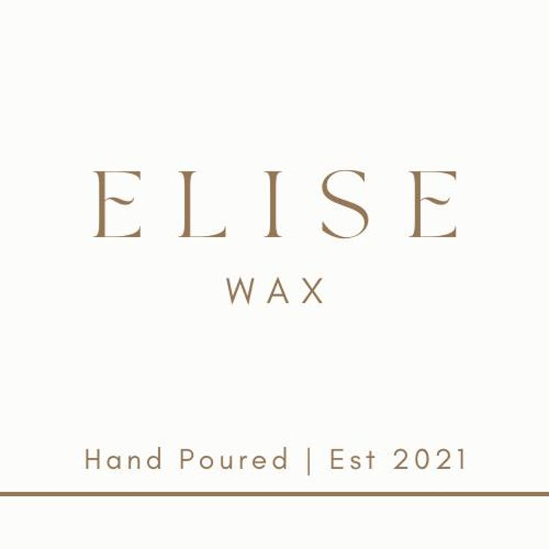 May include: A minimalist logo design featuring the name "ELISE" in a serif font above the word "WAX". Below, the text reads "Hand Poured | Est 2021" in a complementary font. The background is a soft, off-white color.