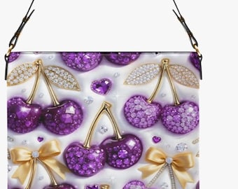 Purple Rhinestone look Cherries Bucket Bag