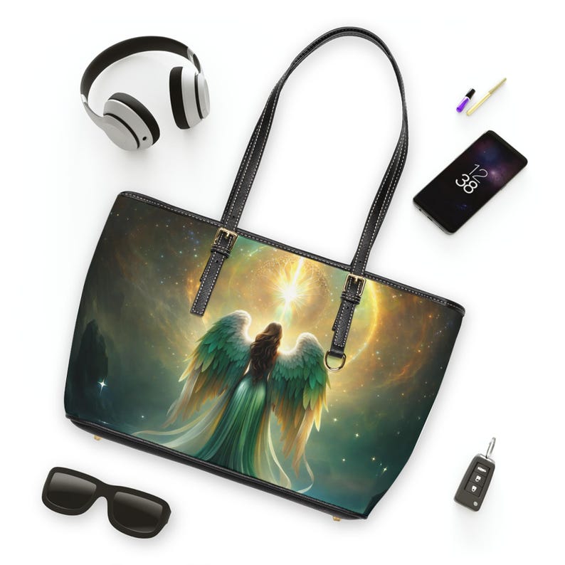 Angel Wings Cosmic Light HandBag | PU Leather Shoulder Bag image 9