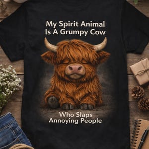 Grumpy Cow Illustration T-Shirt | My Spirit Animal Is A Grumpy Cow, Funny Cow Shirt