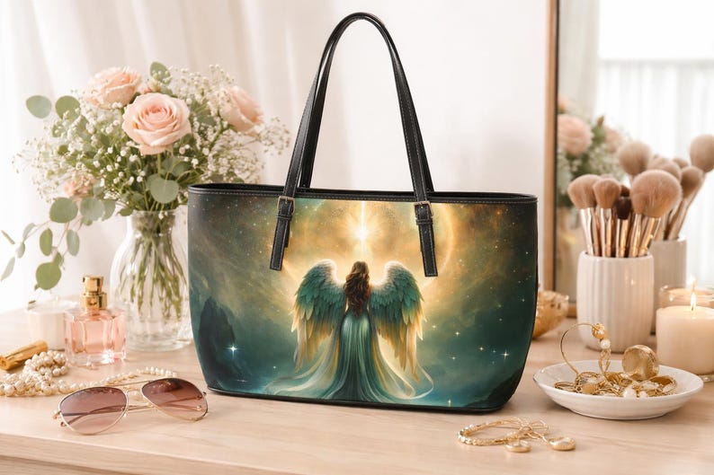 Angel Wings Cosmic Light HandBag | PU Leather Shoulder Bag image 1