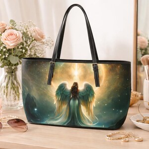 Angel Wings Cosmic Light HandBag | PU Leather Shoulder Bag image 7