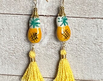 PINEAPPLE TASSEL Earrings, About 2 1/2 inch drop. Great summer, beach, resort earrings! Final Sale!