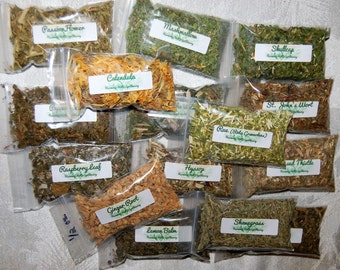 WICCAN Herb KIT, Tea Herb kit, Herbal medicine and supplements. Choose 20 herbs from lists in item description. Sorry, no duplicate bags.