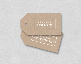 Best man card Groomsman card printable | gift tag will you be my best man | Manly minimal kraft paper brown plain cool typography label gift