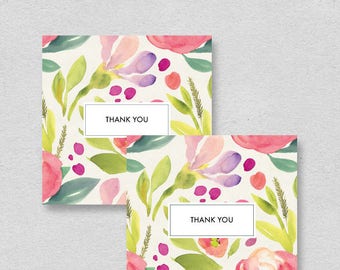 Thank you cards printable | mini watercolor flower thank you card | party birthday bridal shower wedding thank you notes | floral pink DIY