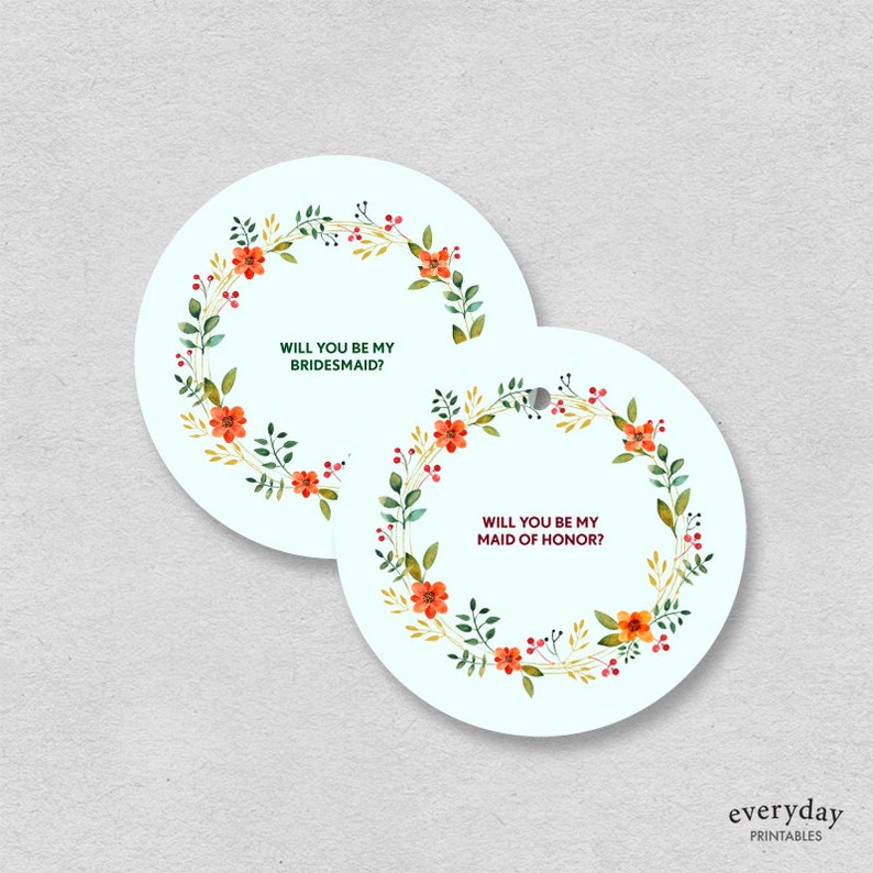 Bridesmaid Maid of honor card printable gift tag label will you be my bridesmaid Mint seafoam floral bridal label gift circular sticker