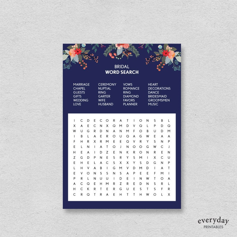 printable word search bridal high order game shower