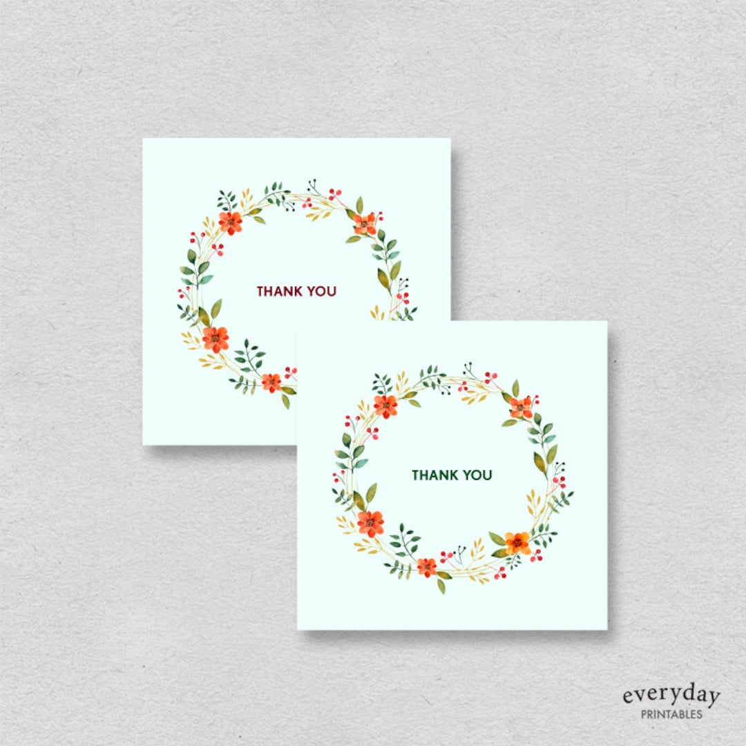 Printable Mini Thank You Cards Mint Floral Small Thank You Etsy