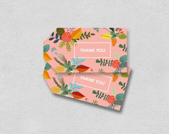 Floral printable thank you favor tags | digital thank you note labels for gifts | pink flower pretty retro vintage chic tag INSTANT DOWNLOAD