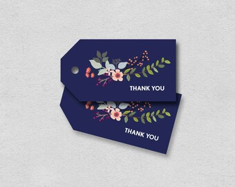 Printable thank you favor tags | digital thank you note labels for gifts | modern navy floral painted gift present tags | INSTANT DOWNLOAD