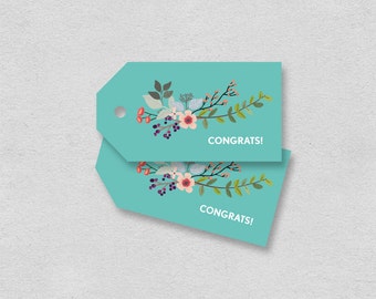 Congrats tags printable | congratulatory party gift present tags | mint green seafoam turquoise floral winning prize tags | INSTANT DOWNLOAD