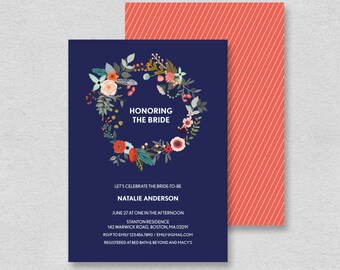 Instant personalized printable invitation card | navy floral invite card | custom birthday party bridal shower wedding invitation | download