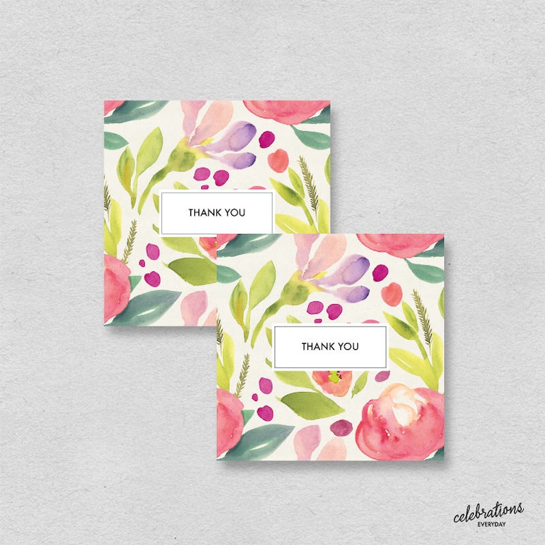 Thank you cards printable mini watercolor flower thank you | Etsy