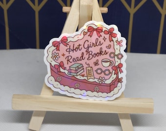Hot Girls Read Books Coquette Cake, Pink Bow Aesthetic Cake Design, Girly Book Lover Cake Topper, Sweet Feminine Reader Theme Decoration