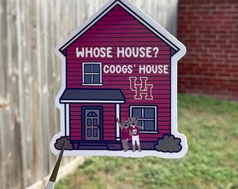 Houston Collegiate Inspired Sticker | Red School Pride Decal | Texas Campus Vibes Vinyl Sticker, University of H, Cougar Town, Shasta