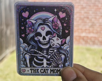 Cat Mom Tarot Sticker, Witchy Feline Vinyl Decal, Cute Cat Lover Sticker, Spiritual Witch Laptop Decal, Gift for Cat Moms & Tarot Fans