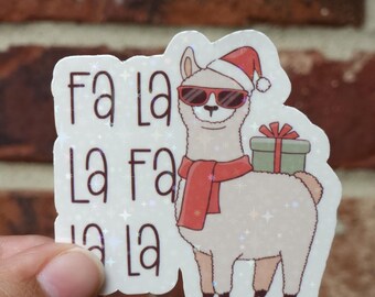 Fa La La Llama Sticker, Cute Christmas Vinyl Decal, Holiday Llama Decor, Festive Winter Sticker, Cute Xmas Sticker, Christmas Llama Sticker