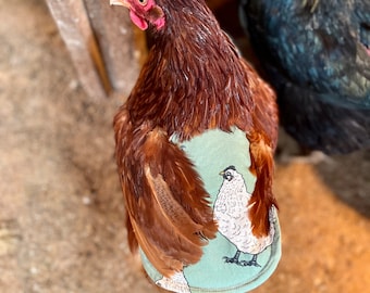 Chicken Protective Saddle, green, red, pink, beige and brown