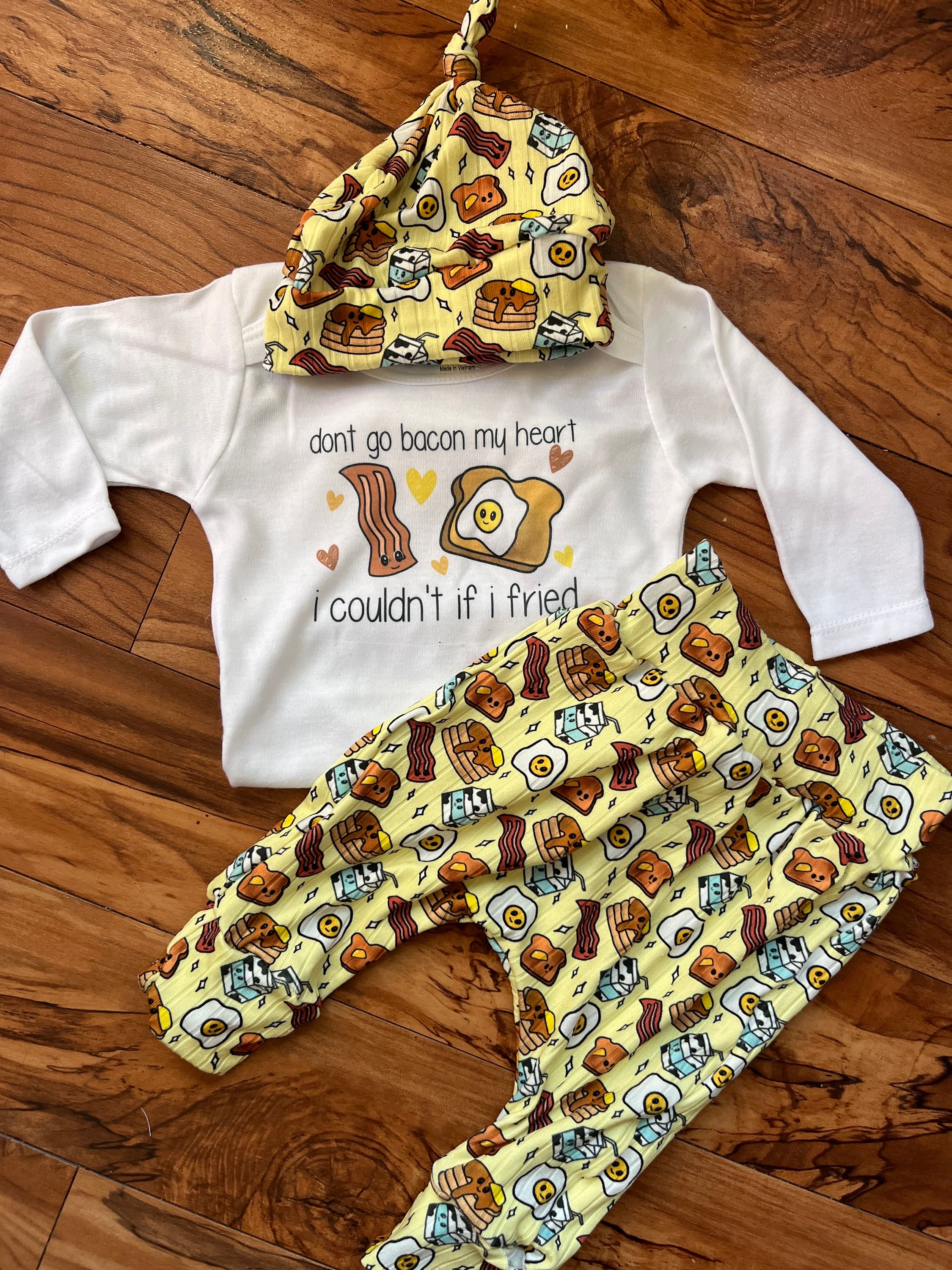 Bacon and eggs baby pajamas clearance