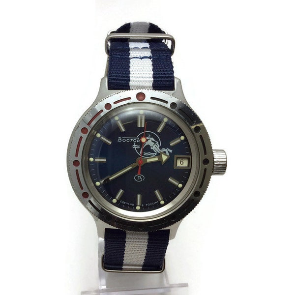 Reserved! Vintage USSR Mens underwater luminofore Soviet Mechanical - Automatic Watch WOSTOK Amphibian scuba diver + Bonus. Gift for him!