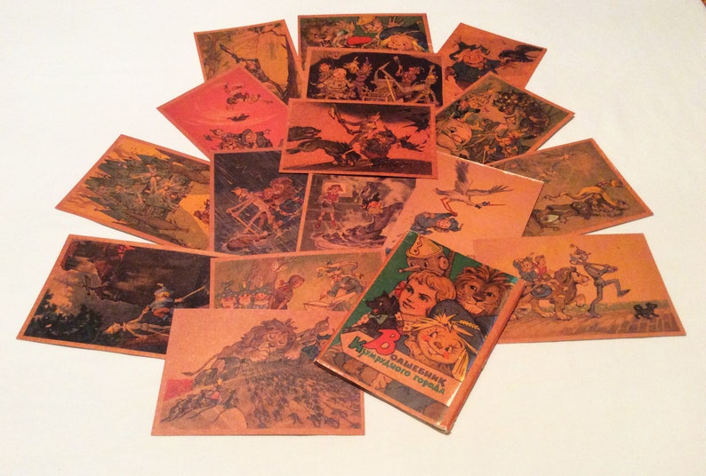 Ultra Rare Old Russian Ful Set 16 postcards 1962 Wizard of Oz Iron robot spider/'s web straw man Strashila Vladimirsky Tin Woodman Mermaid