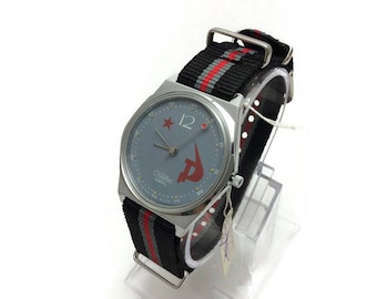 N.O.S. Vintage as New! USSR Soviet Quartz mens watch SLAVA Soviet symbolism gray beautiful dial Hammer and Sickle Red Star 12. Gift for him