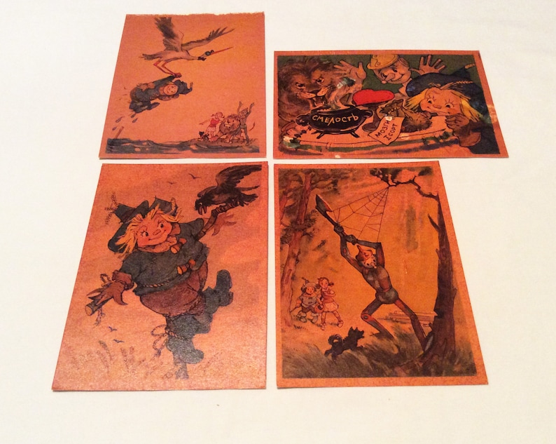 Ultra Rare Old Russian Ful Set 16 postcards 1962 Wizard of Oz Iron robot spider/'s web straw man Strashila Vladimirsky Tin Woodman Mermaid