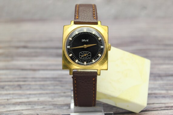 Rare Square Classic Gold Plated AU10 ZIM POBEDA Black Mens - Etsy