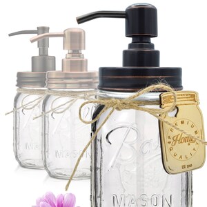 Bronze Mason Jar Soap Dispenser - Stainless Steel Pump for Liquid Dish, Hand Soap or Lotions - Includes Iconic, US Made Glass Ball Jar