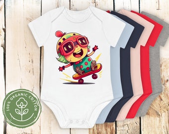 Body bébé en coton biologique certifié - Skateboard Lady Bug 01 - Cadeau neutre pour le sexe | Cadeau bébé | Body bébé garçon | Body bébé fille