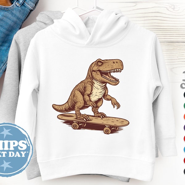 Toddler Hoodie - Skateboarding T Rex, Toddler Hoodie for Boys, Toddler Hoodie for Girls, Hoodie Gift for Toddlers, Cotton Toddler Sweater