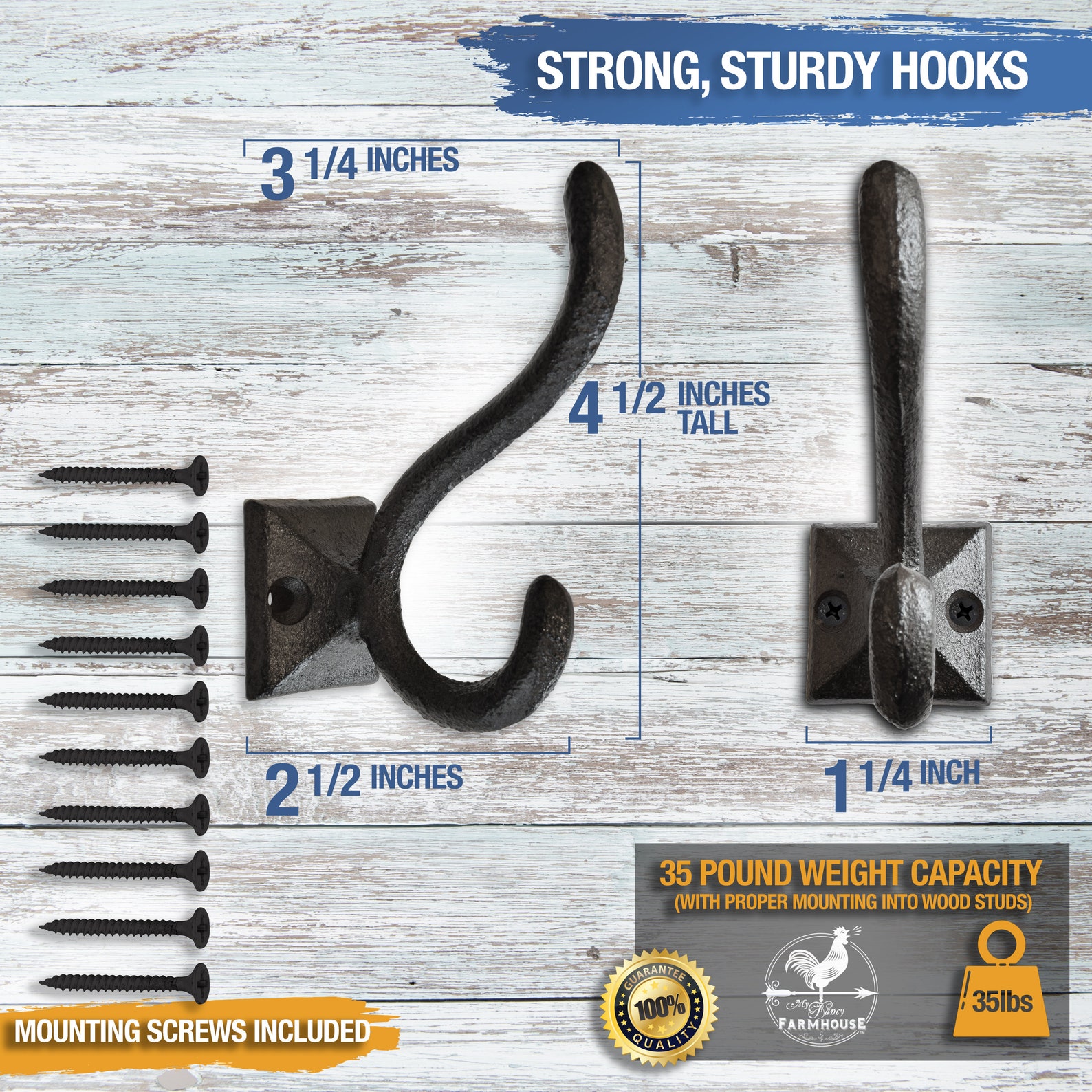 Rustic Cast Iron Coat Hooks 5 Pack Wall Mounted Farmhouse Etsy
