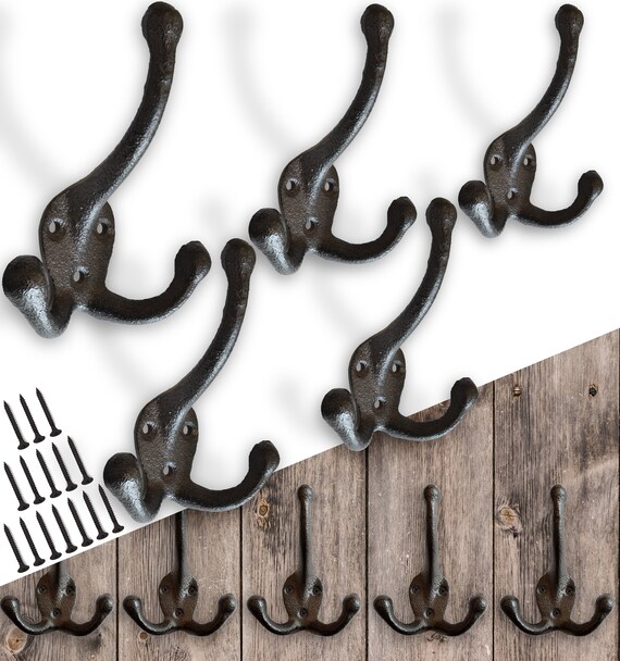 Rustic Cast Iron Coat Hooks 5 Pack Wall Mounted Farmhouse Etsy