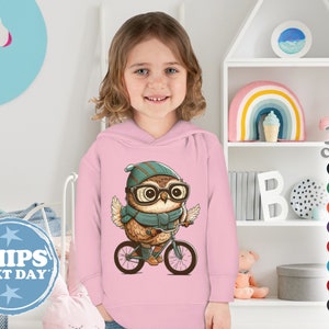 Toddler Hoodie - Bicycling Young Owl, Toddler Hoodie for Boys, Toddler Hoodie for Girls, Hoodie Gift for Toddlers, Cotton Toddler Sweater