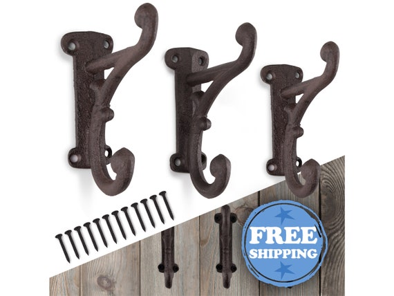 Rustic Cast Iron Coat Hooks 3 Pack Wall Mounted Farmhouse Decorative Wall  Hooks W/ Screws, Vintage Hooks for Hanging Coats antique Brown 