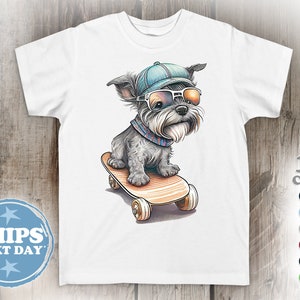 Toddler T-Shirt - Cute Skateboarding Miniature Schnauzer Puppy TShirt - Cotton Funny Tee | Girl T Shirt | Boy T Shirt | Youth Shirt | Gift