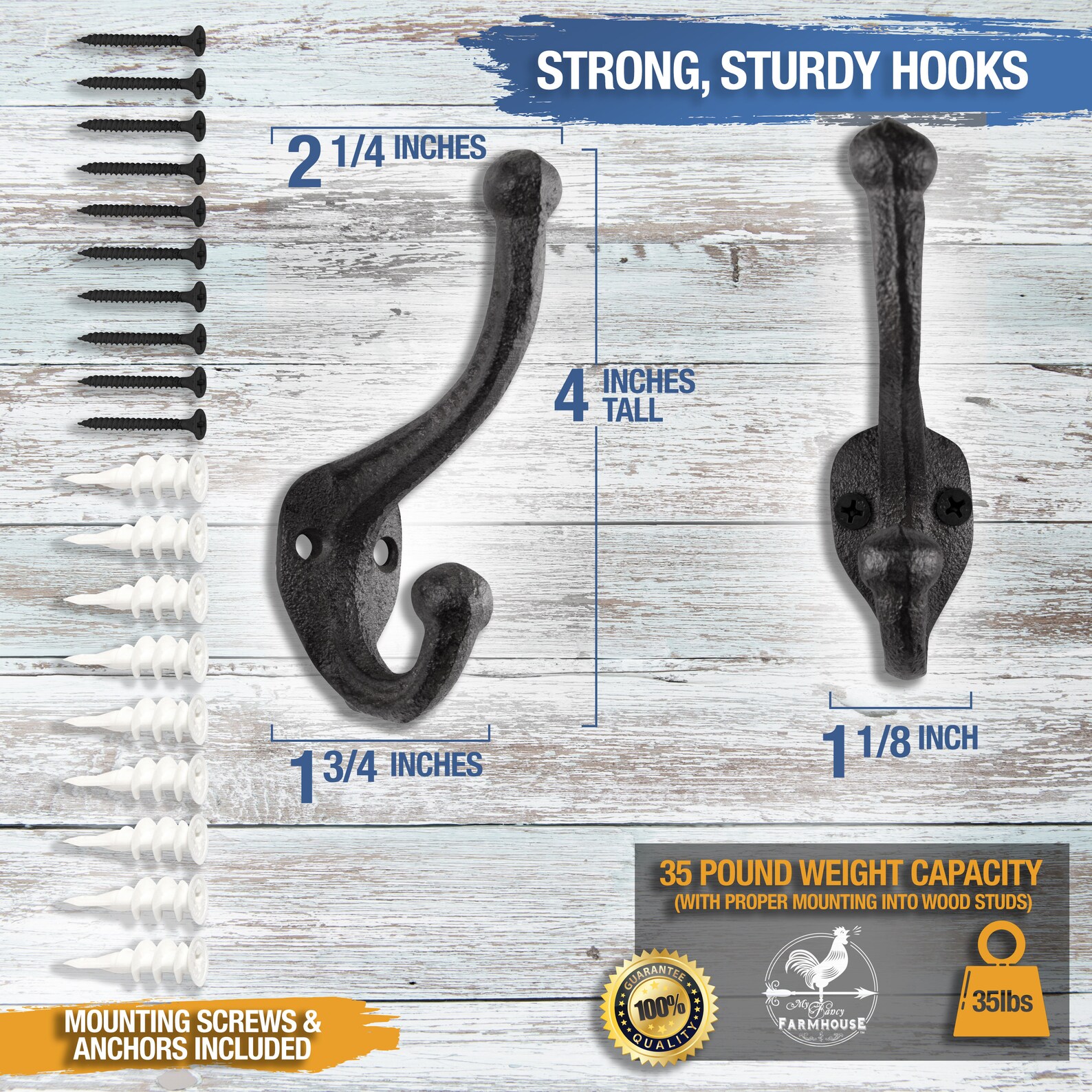 Rustic Cast Iron Coat Hooks 5 Pack Wall Mounted Farmhouse Etsy