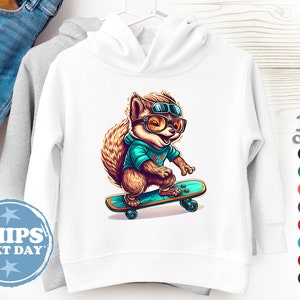 Toddler Hoodie - Skateboarding Chipmunk, Toddler Hoodie for Boys, Toddler Hoodie for Girls, Hoodie Gift for Toddlers, Cotton Toddler Sweater