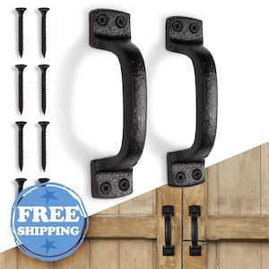 Rustic Gate Handles (Set of 2) Black, Farmhouse, Cast Iron, Barn Door Handle - Includes Hardware (6 1/4 inches, Indoor or Outdoor)