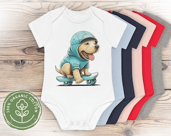 Body bébé en coton biologique certifié - Skateboard Puppy 02 - Cadeau neutre pour le sexe | Body bébé | Body bébé garçon | Body bébé fille