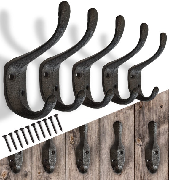 Rustic Cast Iron Coat Hooks 5 Pack Wall Mounted Farmhouse Etsy