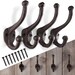 Rustic Cast Iron Coat Hooks (4 Pack) Wall Mounted Farmhouse Decorative Wall Hooks w/ screws, Vintage Hooks for Hanging Coats (Antique Black) 