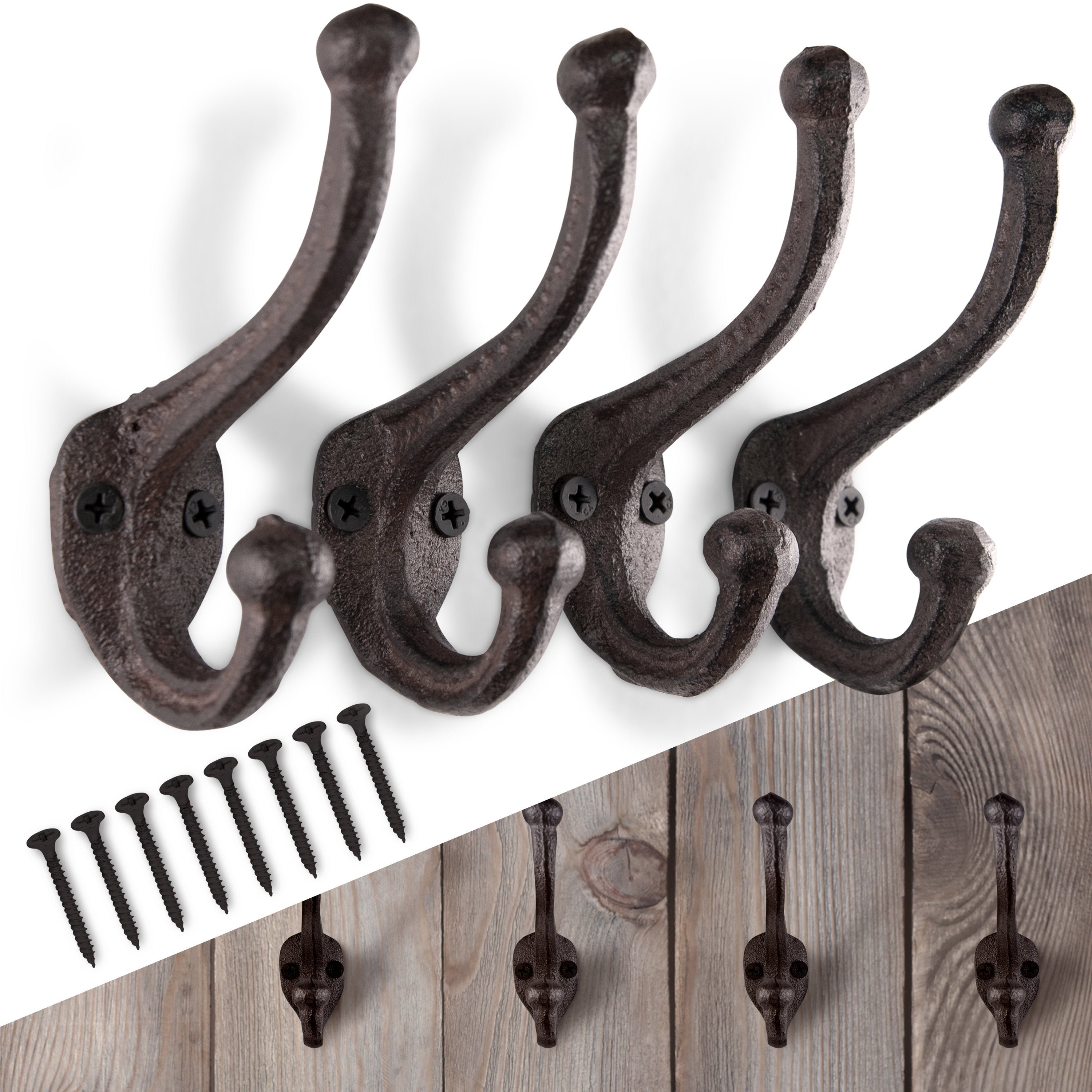 Set of 4 Cast Iron Wall Mounted Hooks Screws included Etsy